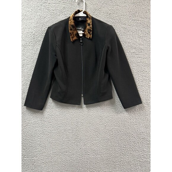 Vintage Positive Attitude Blazer Womens 12 Black Animal Print Detachable Collar - Picture 4 of 12